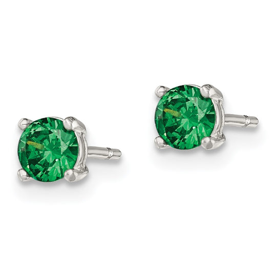 Sterling Silver Polished Green Glass Post Earrings