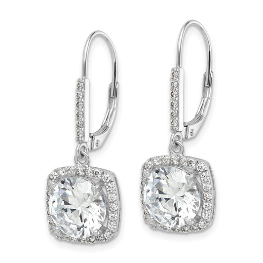 Rhodium-plated Sterling Silver Polished CZ Dangle Earrings