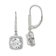 Rhodium-plated Sterling Silver Polished CZ Dangle Earrings