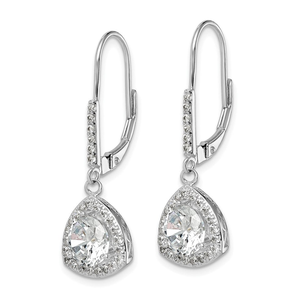 Rhodium-plated Sterling Silver Polished CZ Leverback Earrings