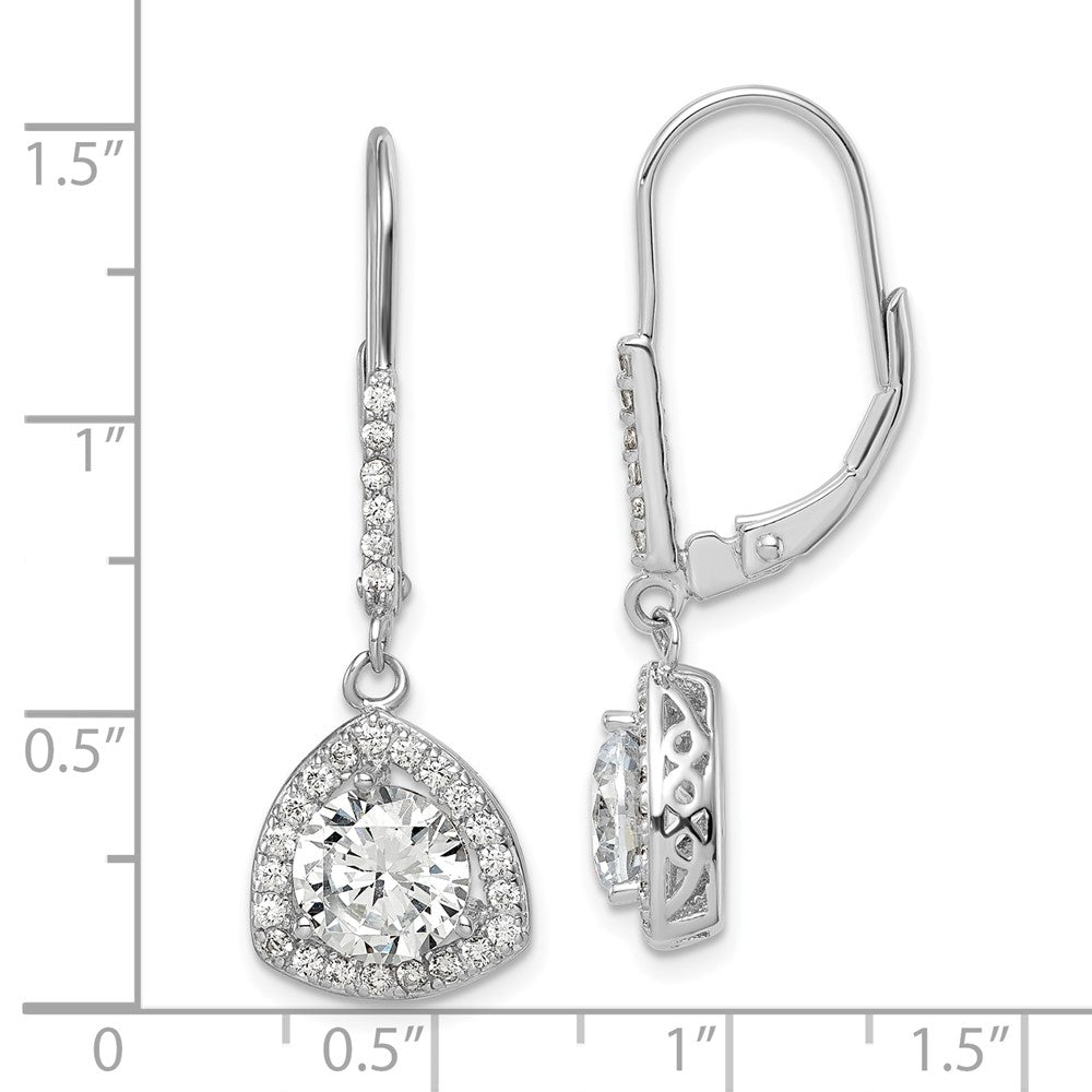 Rhodium-plated Sterling Silver Polished CZ Leverback Earrings