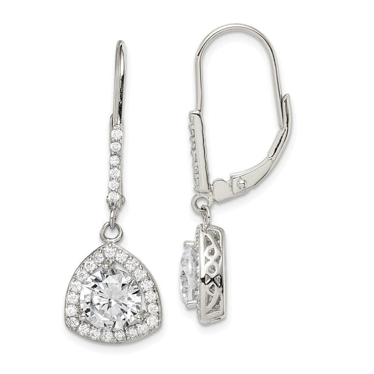 Rhodium-plated Sterling Silver Polished CZ Leverback Earrings