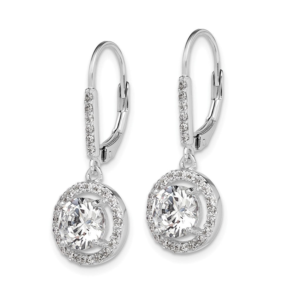 Rhodium-plated Sterling Silver Polished Leverback CZ Earrings