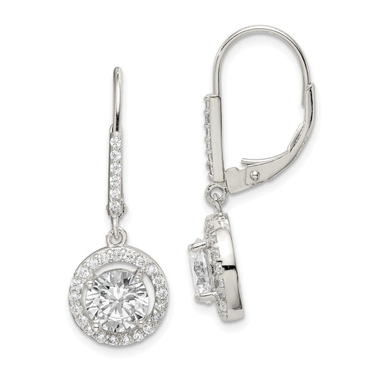 Rhodium-plated Sterling Silver Polished Leverback CZ Earrings