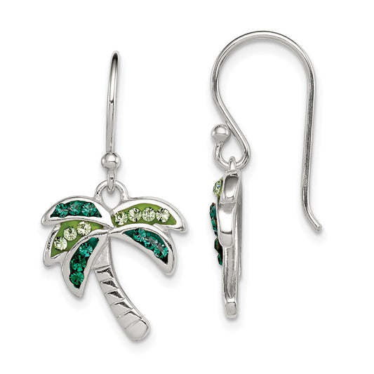 Sterling Silver Light Dark Green Crystal Palm Tree Earrings