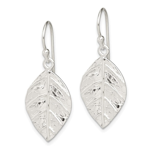 Sterling Silver Leaf Textured Dangle Earrings