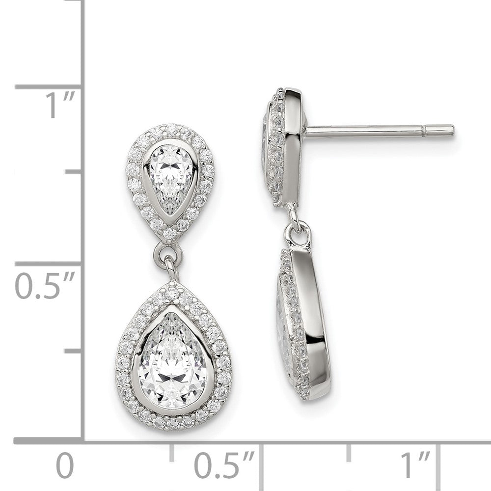 Sterling Silver CZ Pear with Halo Post Dangle Earrings