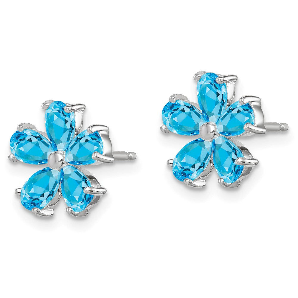 Rhodium-plated Sterling Silver Blue Topaz Flower Earrings