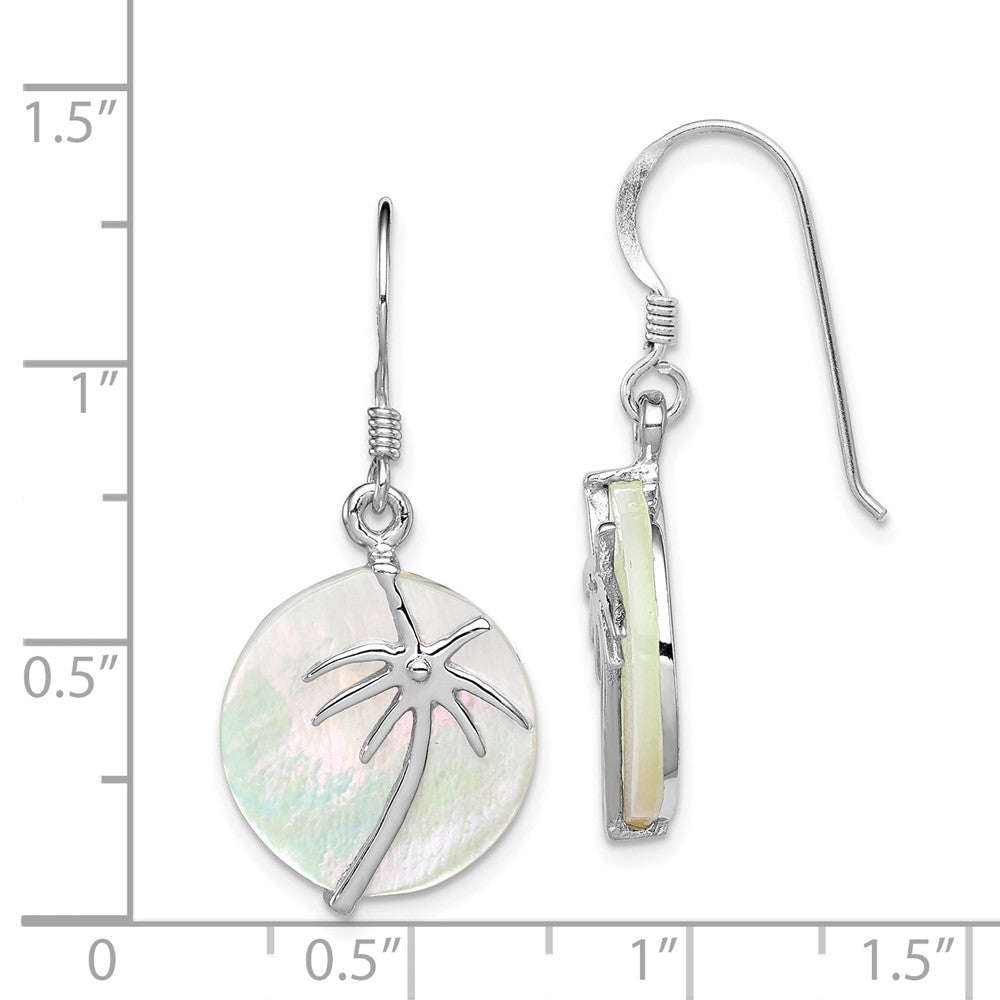 Rhodium-plated Sterling Silver MOP Palm Tree Round Earrings