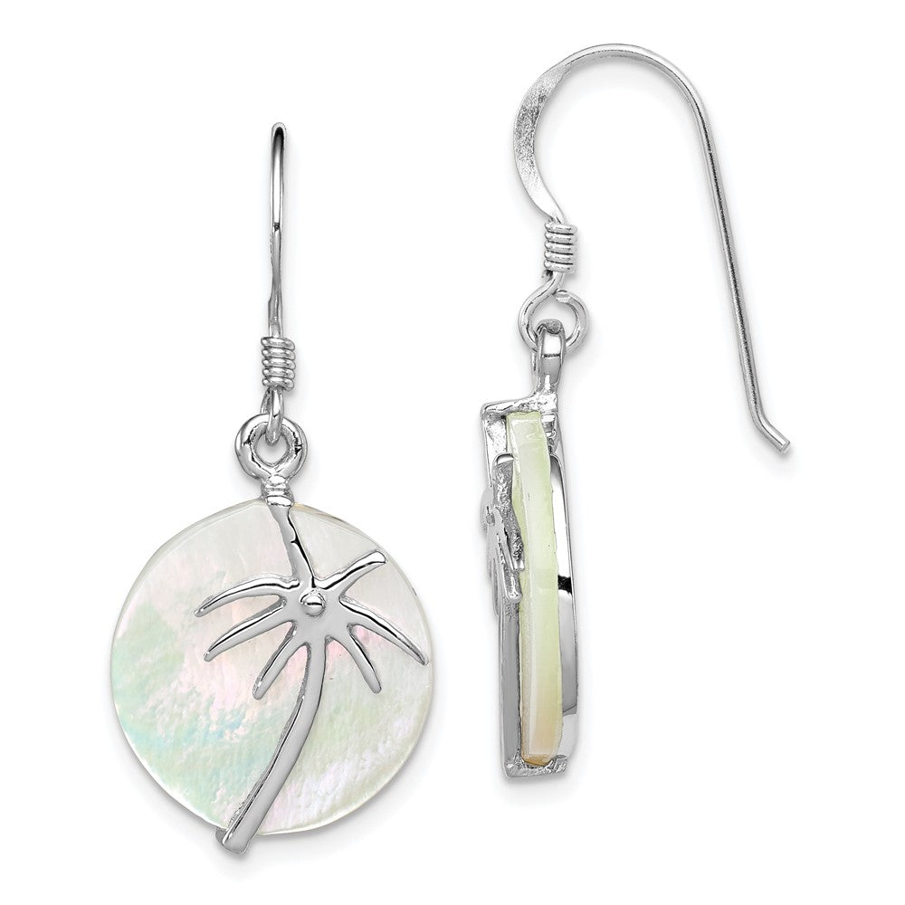 Rhodium-plated Sterling Silver MOP Palm Tree Round Earrings