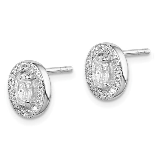 Rhodium-plated Sterling Silver CZ Oval Stud Earrings