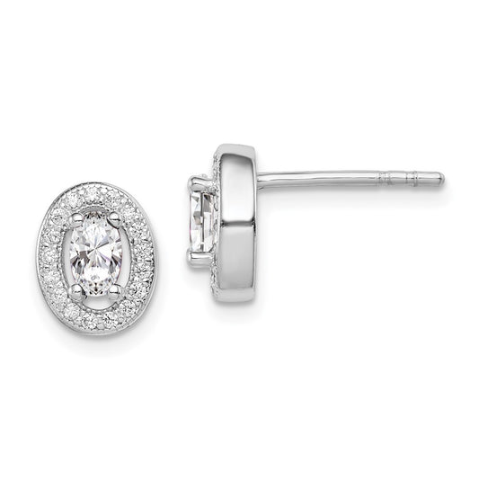 Rhodium-plated Sterling Silver CZ Oval Stud Earrings