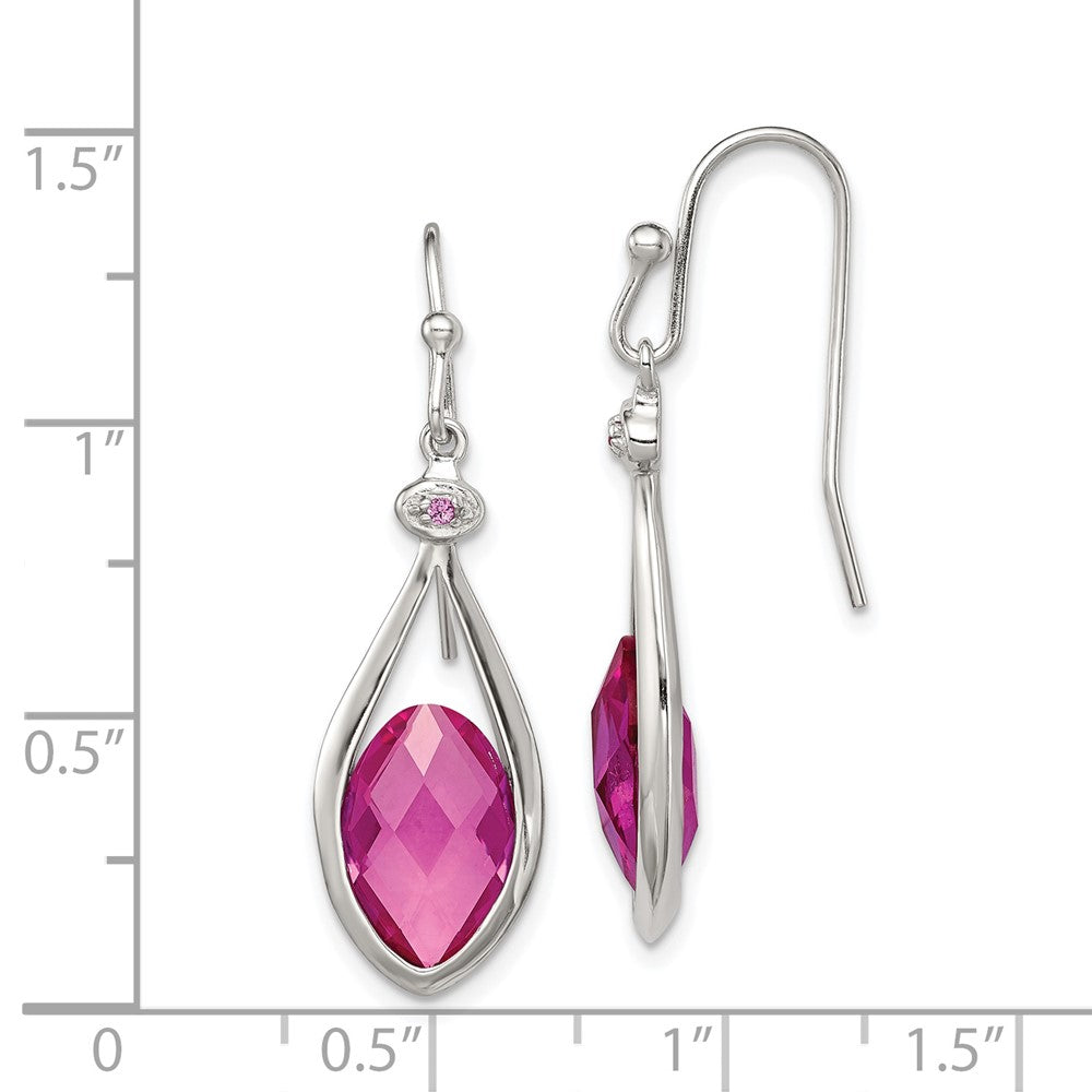 Rhodium-plated Silver Polished Synthetic Pink Bead Shepherd Hook Earrings