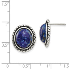Sterling Silver Polished Antiqued Lapis Cabochon Post Earrings