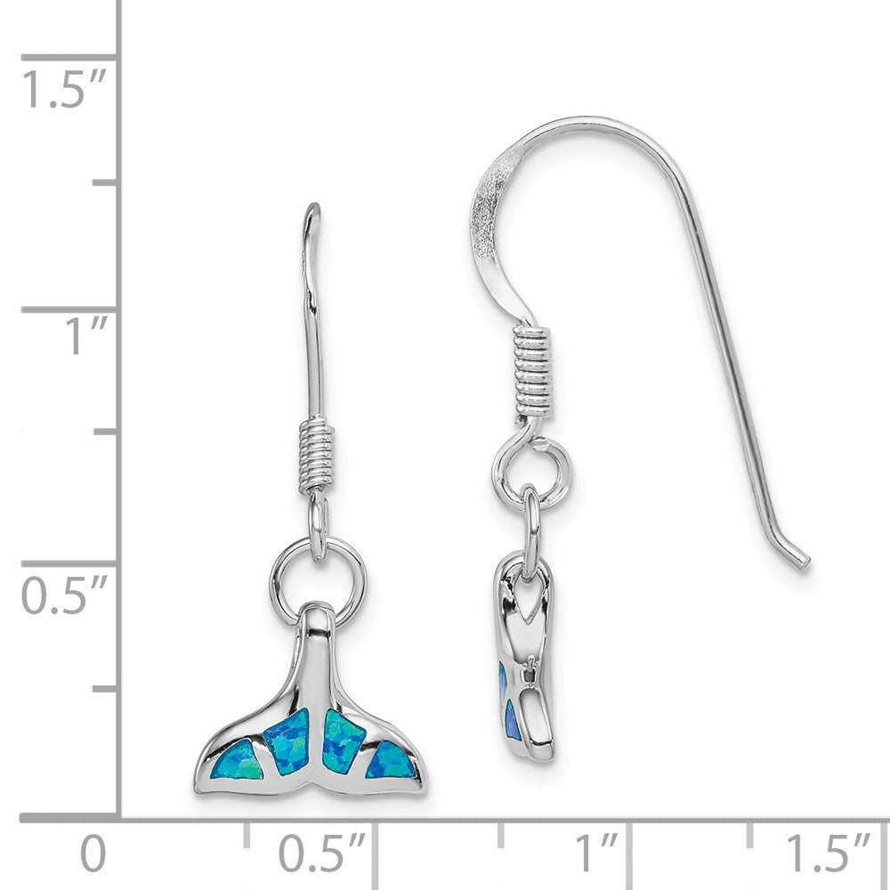 Rhodium-plated Sterling Silver Created Opal Dolphin Tail Dangle Earrings