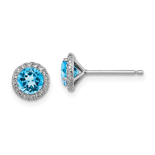 Rhodium-plated Sterling Silver Blue Topaz and CZ Post Earrings