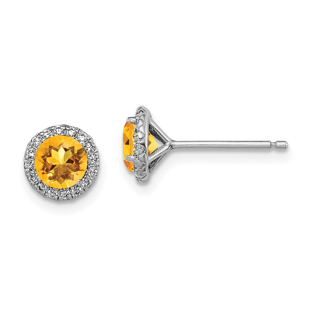 Rhodium-plated Sterling Silver Citrine and CZ Post Earrings