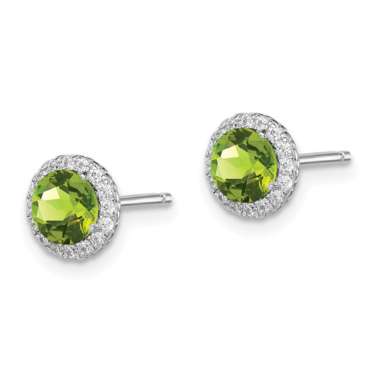 Rhodium-plated Sterling Silver Peridot and CZ Post Earrings