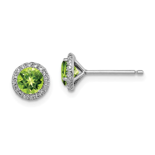 Rhodium-plated Sterling Silver Peridot and CZ Post Earrings