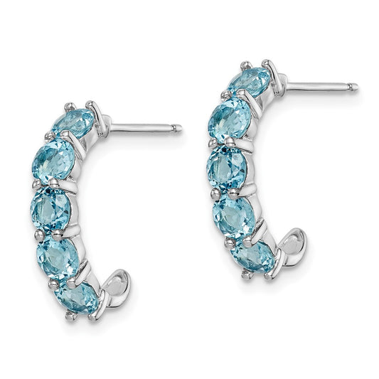 Rhodium-plated Sterling Silver Blue Topaz J-Hoop Earrings