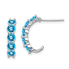 Rhodium-plated Sterling Silver Blue Topaz J-Hoop Earrings