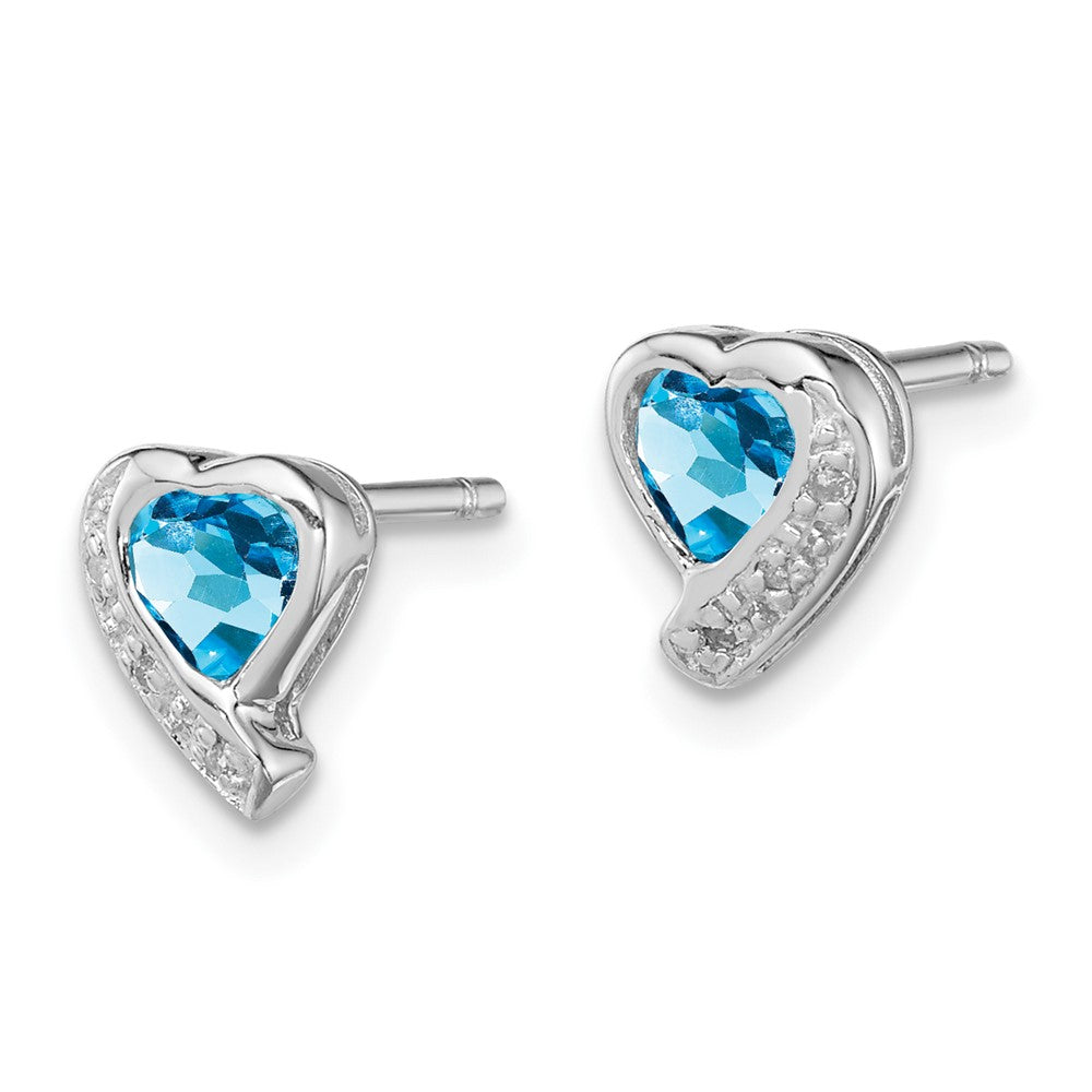 Rhodium-plated Sterling Silver Blue Topaz and Diamond Heart Earrings