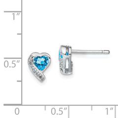 Rhodium-plated Sterling Silver Blue Topaz and Diamond Heart Earrings