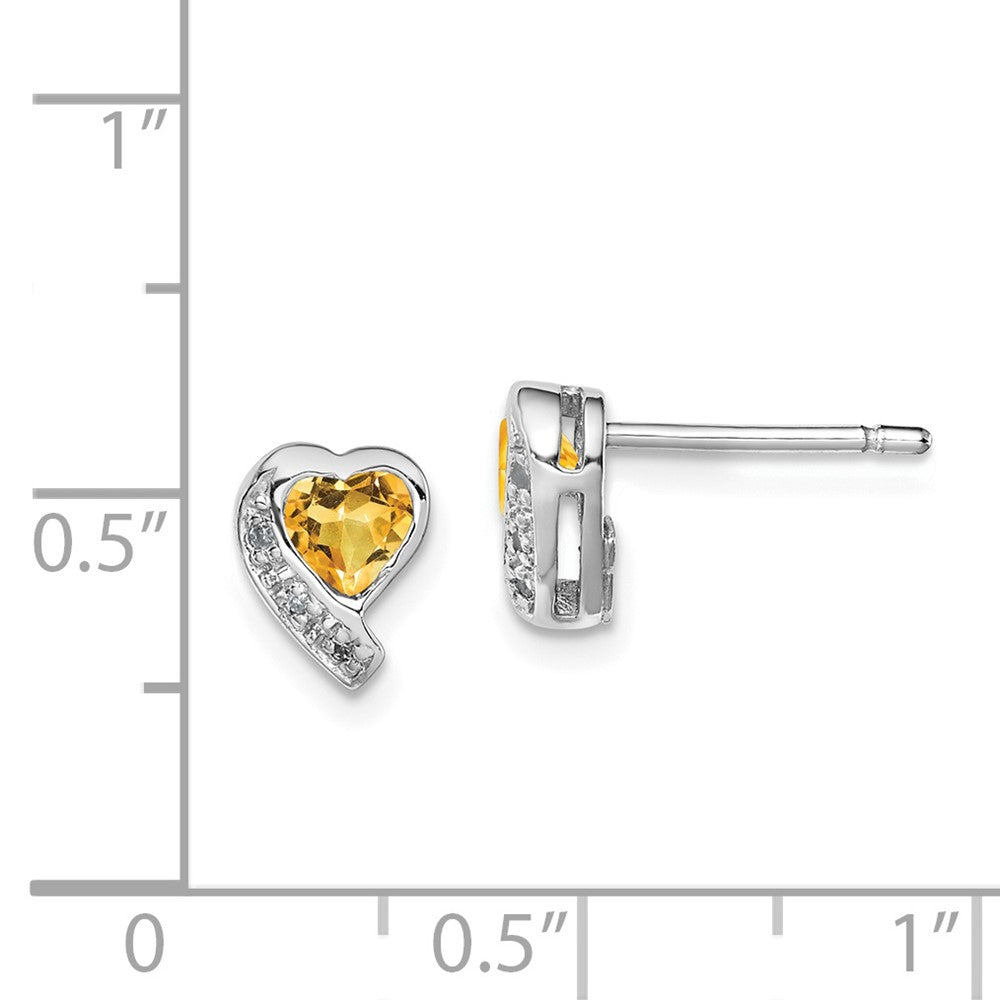 Rhodium-plated Sterling Silver Citrine and Diamond Heart Earrings