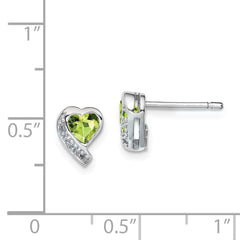 Rhodium-plated Sterling Silver Peridot and Diamond Heart Earrings