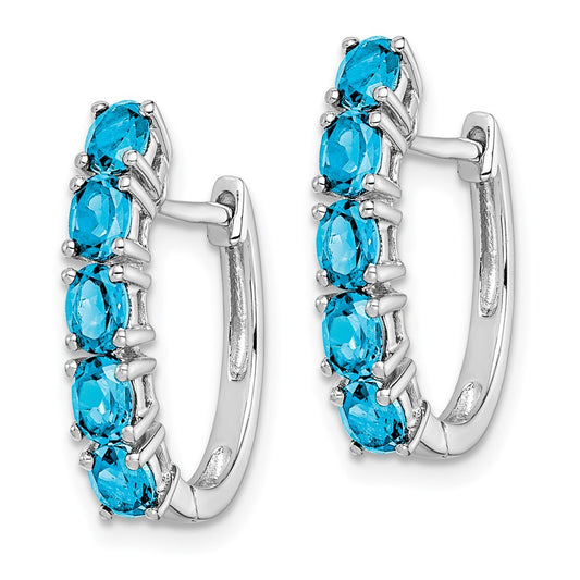 Rhodium-plated Sterling Silver Polished Blue Topaz Hinged Hoop Earrings