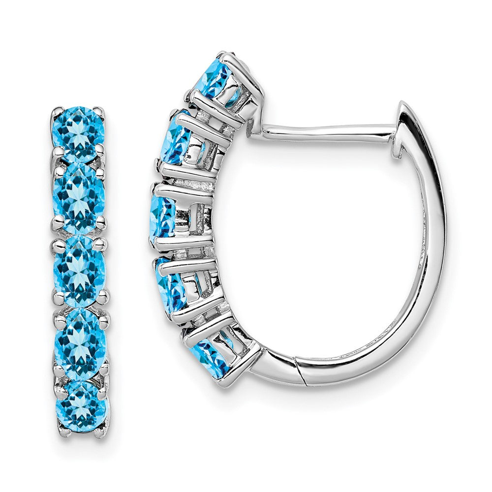 Rhodium-plated Sterling Silver Polished Blue Topaz Hinged Hoop Earrings