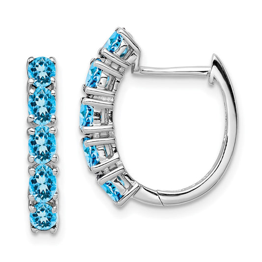 Rhodium-plated Sterling Silver Polished Blue Topaz Hinged Hoop Earrings
