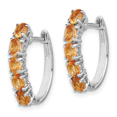 Rhodium-plated Sterling Silver Polished Citrine Hinged Hoop Earrings