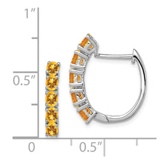 Rhodium-plated Sterling Silver Polished Citrine Hinged Hoop Earrings