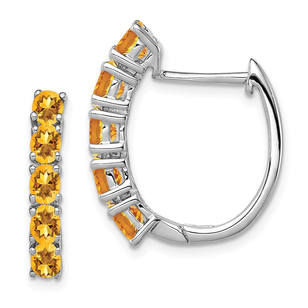 Rhodium-plated Sterling Silver Polished Citrine Hinged Hoop Earrings