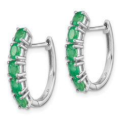 Rhodium-plated Sterling Silver Polished Emerald Hinged Hoop Earrings