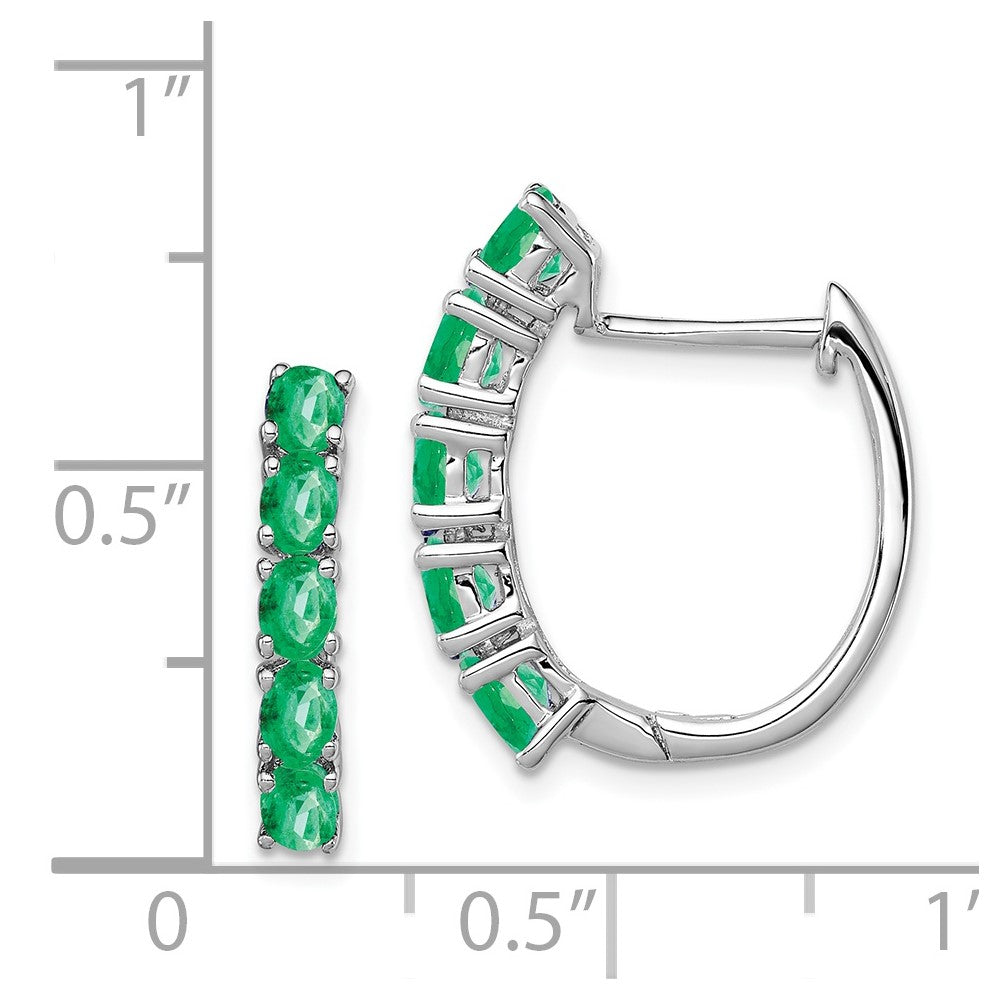 Rhodium-plated Sterling Silver Polished Emerald Hinged Hoop Earrings