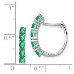 Rhodium-plated Sterling Silver Polished Emerald Hinged Hoop Earrings