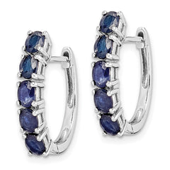 Rhodium-plated Sterling Silver Polished Sapphire Hinged Hoop Earrings