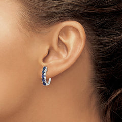 Rhodium-plated Sterling Silver Polished Sapphire Hinged Hoop Earrings