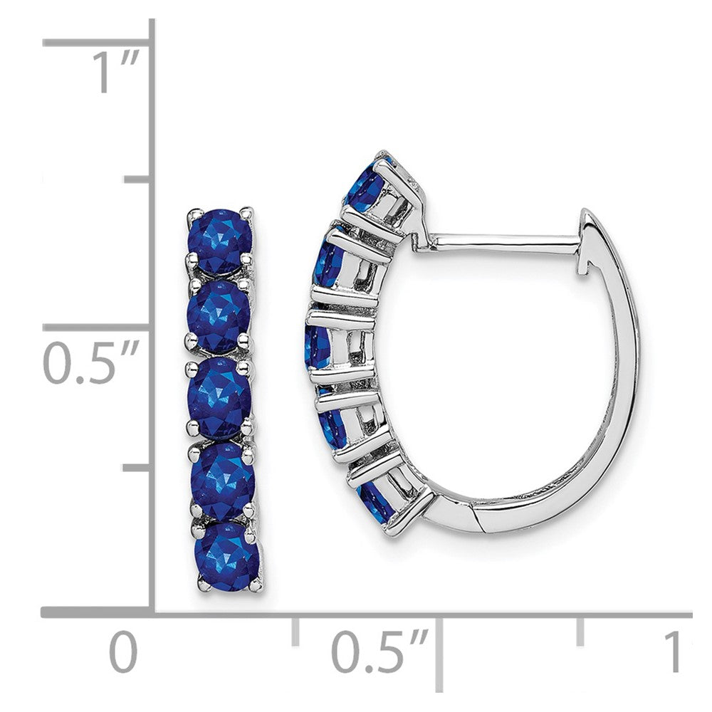 Rhodium-plated Sterling Silver Polished Sapphire Hinged Hoop Earrings