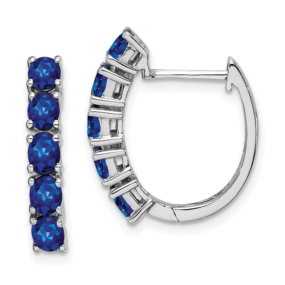 Rhodium-plated Sterling Silver Polished Sapphire Hinged Hoop Earrings