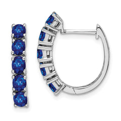 Rhodium-plated Sterling Silver Polished Sapphire Hinged Hoop Earrings