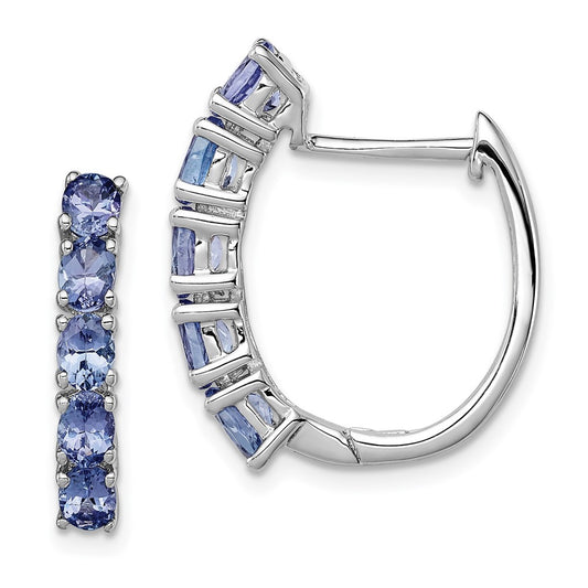 Rhodium-plated Sterling Silver Oval Tanzanite Hinged Hoop Earrings