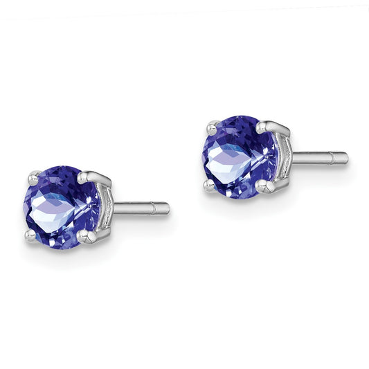 Rhodium-plated Sterling Silver Round Tanzanite Post Earrings