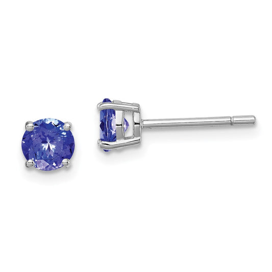 Rhodium-plated Sterling Silver Round Tanzanite Post Earrings