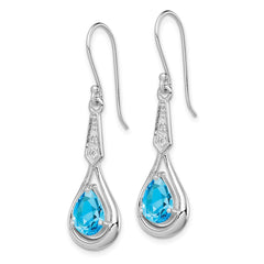 Rhodium-plated Sterling Silver CZ and Blue Topaz Dangle Earrings