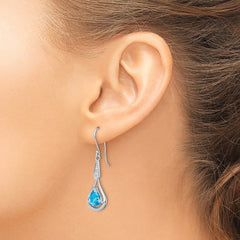 Rhodium-plated Sterling Silver CZ and Blue Topaz Dangle Earrings