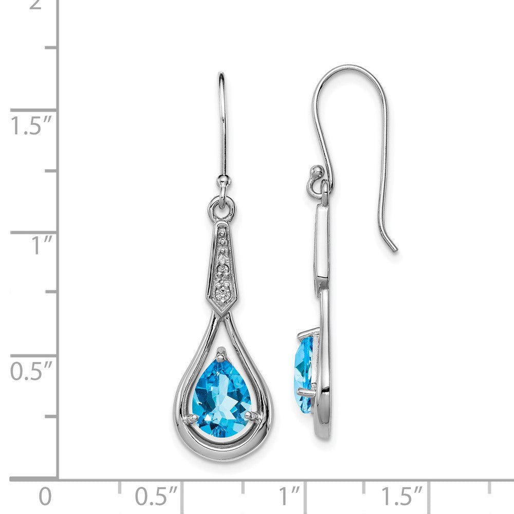 Rhodium-plated Sterling Silver CZ and Blue Topaz Dangle Earrings