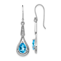 Rhodium-plated Sterling Silver CZ and Blue Topaz Dangle Earrings